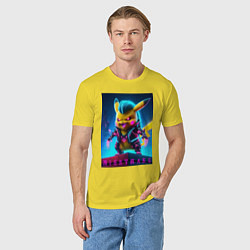 Футболка хлопковая мужская Cyberpunk - terrible Pikachu with claws, цвет: желтый — фото 2