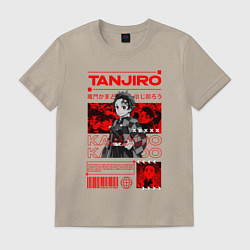 Футболка хлопковая мужская Тандзиро Камадо Клинок рассекающий демонов стиль, цвет: миндальный