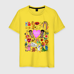Футболка хлопковая мужская Y2K hope heart - cartoon pop art childrens drawing, цвет: желтый