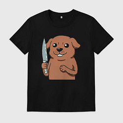 Футболка хлопковая мужская Веселая собачка с ножом, цвет: черный