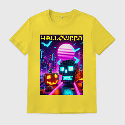 Футболка хлопковая мужская Minecraft and halloween- vaporwave, цвет: желтый