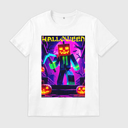 Футболка хлопковая мужская Майнкрафт и хэллоуин коллаба - нейроарт, цвет: белый
