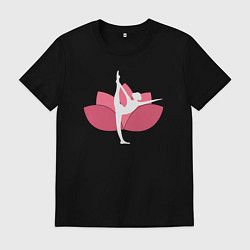 Футболка хлопковая мужская Йога - розовый лотос, цвет: черный