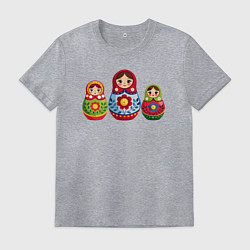 Футболка хлопковая мужская Три ярких матрёшки, цвет: меланж