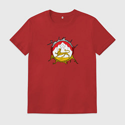 Футболка хлопковая мужская Герб Осетии на порванной ткани, цвет: красный