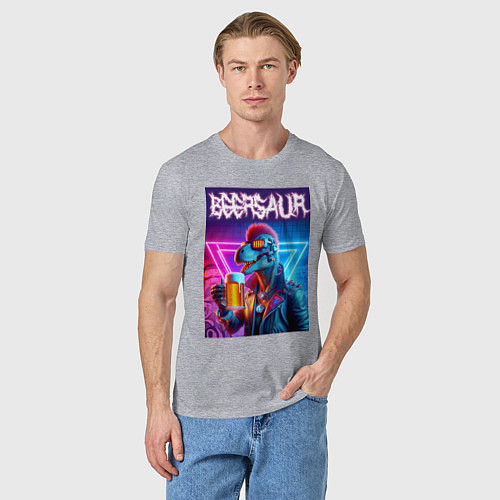Мужская футболка Cyber beersaur - neon glow / Меланж – фото 3