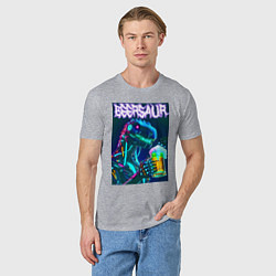 Футболка хлопковая мужская Neon cyber beersaur - neon glow fantasy, цвет: меланж — фото 2