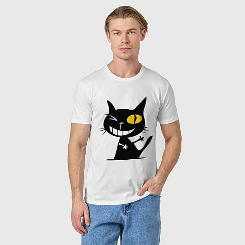Мужская футболка Хитрый улыбчивый кот / Белый – фото 3