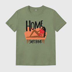 Футболка хлопковая мужская Девушка дома, цвет: авокадо