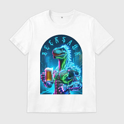Футболка хлопковая мужская Neon beersaur - ai art fantasy, цвет: белый
