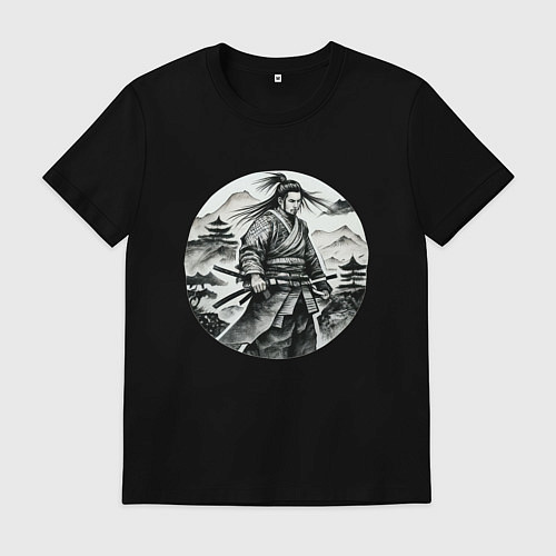 Мужская футболка Самурай графика / Черный – фото 1
