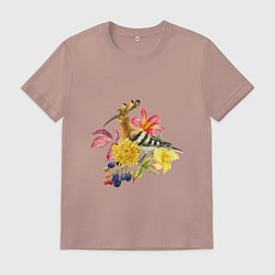 Футболка хлопковая мужская Осенний букет и птица удод, цвет: пыльно-розовый
