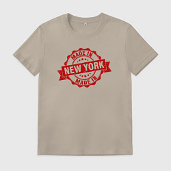 Футболка хлопковая мужская Нью-Йорк красная печать, цвет: миндальный