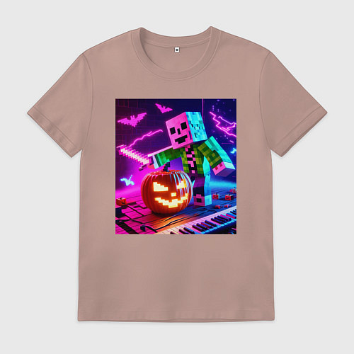 Мужская футболка Хэллоуин и Майнкрафт - коллаба / Пыльно-розовый – фото 1