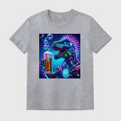 Футболка хлопковая мужская Неоновый крутой пивозавр - нейроарт, цвет: меланж