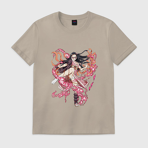 Мужская футболка Красивая боевая Незуко - Demon slayer / Миндальный – фото 1