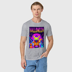 Футболка хлопковая мужская Pikachu - halloween vaporwave, цвет: меланж — фото 2