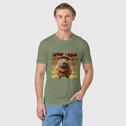 Футболка хлопковая мужская Spooky vibes - жуткий вайб, цвет: авокадо — фото 2
