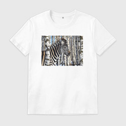Футболка хлопковая мужская Зебра в березках, цвет: белый