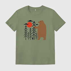 Футболка хлопковая мужская Человек и медведь, цвет: авокадо
