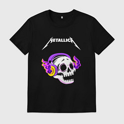 Футболка хлопковая мужская Metallica - неоновый череп, цвет: черный