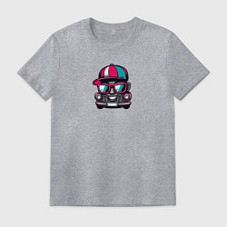 Футболка хлопковая мужская Крутая тачка рэпер в очках - Прикол, цвет: меланж