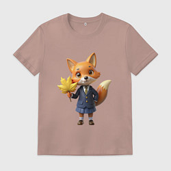 Футболка хлопковая мужская Лисичка в школьной форме, цвет: пыльно-розовый