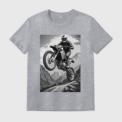 Футболка хлопковая мужская Мотоциклист в горах, цвет: меланж