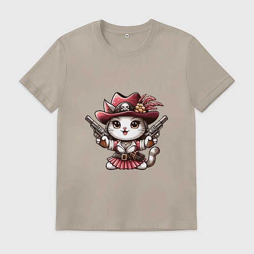 Мужская футболка Отважная кошечка пират / Миндальный – фото 1