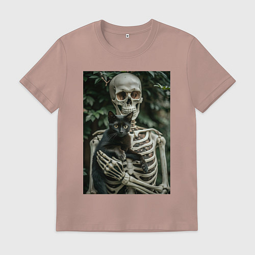 Мужская футболка Скелет с черным котом / Пыльно-розовый – фото 1