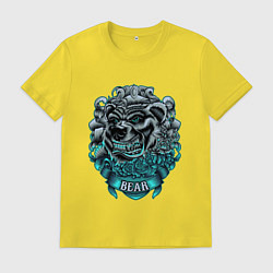 Футболка хлопковая мужская Крутой медведь Bear неон, цвет: желтый