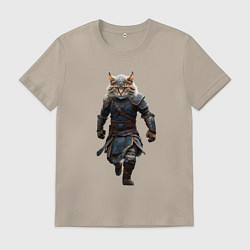 Футболка хлопковая мужская Кот-викинг, цвет: миндальный