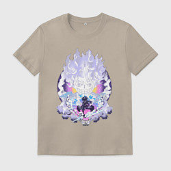 Футболка хлопковая мужская Ван-Пис Луффи йонко, цвет: миндальный