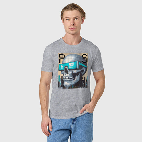 Мужская футболка Pixel skull - ai art fantasy / Меланж – фото 3