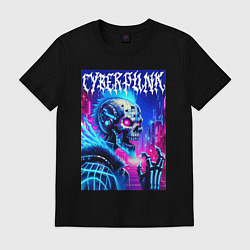 Футболка хлопковая мужская Neon punk skeleton - ai art fantasy, цвет: черный