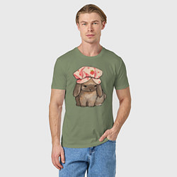 Футболка хлопковая мужская Кролик в шапке, цвет: авокадо — фото 2