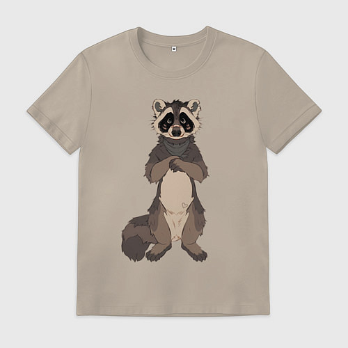Мужская футболка Енот арт / Миндальный – фото 1