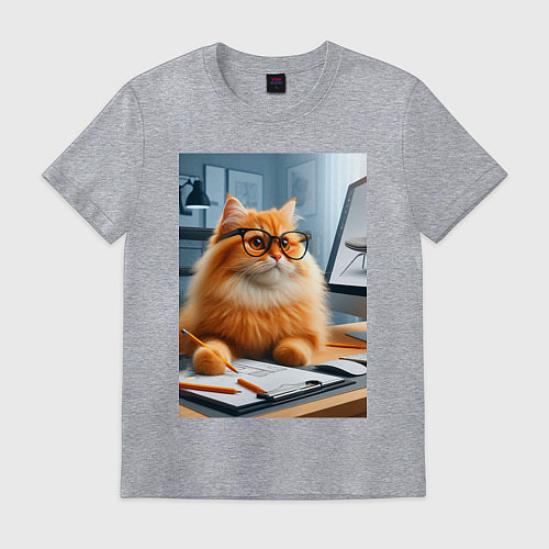 Мужская футболка Рыжий кот дизайнер - нейроарт / Меланж – фото 1