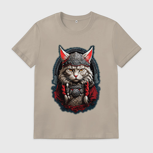 Мужская футболка Кот викинг / Миндальный – фото 1