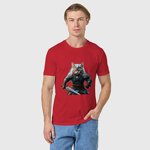 Мужская футболка Кот викинг / Красный – фото 3