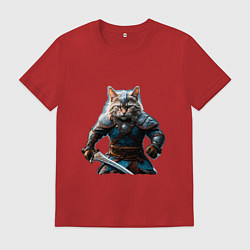 Футболка хлопковая мужская Кот викинг, цвет: красный