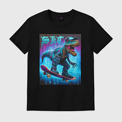 Футболка хлопковая мужская Dude tyrannosaur on a skateboard - ai art, цвет: черный
