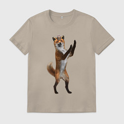 Футболка хлопковая мужская Танцующий лис, цвет: миндальный