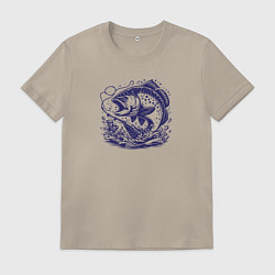 Футболка хлопковая мужская Рыба в брызгах воды, цвет: миндальный