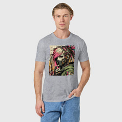 Футболка хлопковая мужская Cyber girl in a respirator - ai art fantasy, цвет: меланж — фото 2