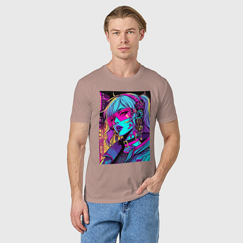 Мужская футболка Кибер девчонка в розовых очках - нейроарт / Пыльно-розовый – фото 3