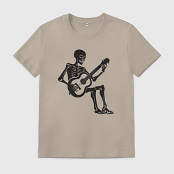 Футболка хлопковая мужская Скелет гитарист, цвет: миндальный