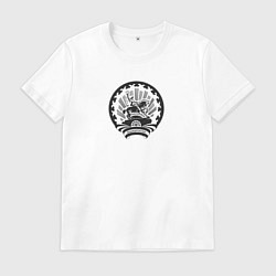 Футболка хлопковая мужская Герб Башкортостана черно-белый, цвет: белый
