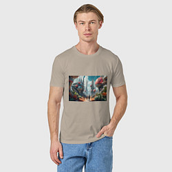 Футболка хлопковая мужская Планета фантастика, цвет: миндальный — фото 2