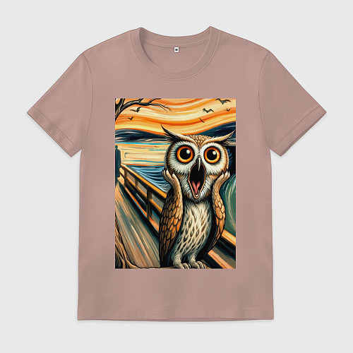 Мужская футболка Сова кричит на картине Эдварда Мунка - нейроарт / Пыльно-розовый – фото 1